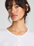 Ida Cotton 1x1 RIB Henley Tee - White