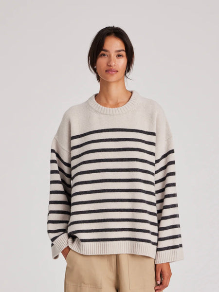 Barbera Jumper - Island Fossil / Dark Grey Stripe