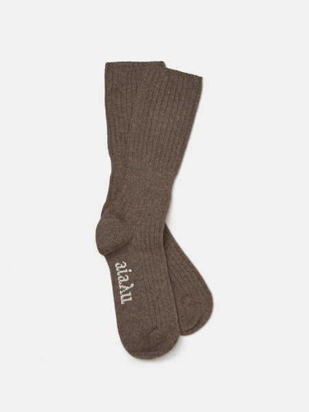Cashmere Rib Socks - dark brown