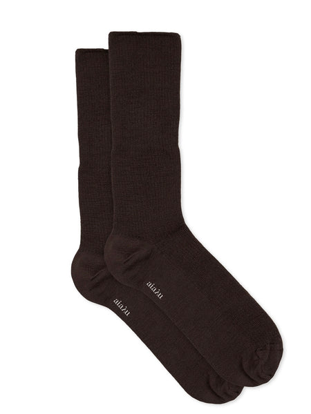 WOOL RIB SOCKS - brown