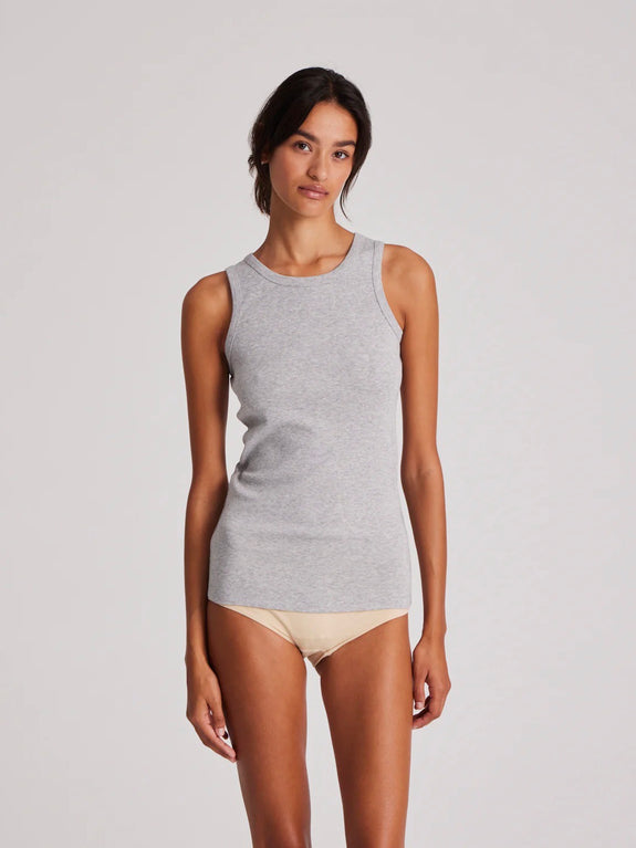 ALBERTE COTTON 1X1 RIB TOP - LIGHT GREY MELANGE