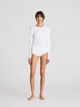 Ida Cotton 1x1 RIB Henley Tee - White