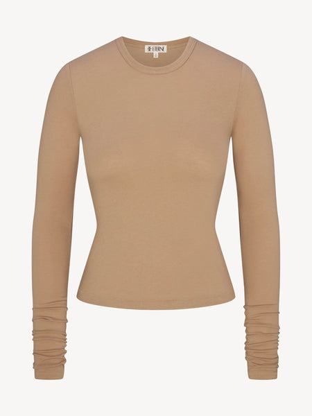 FITTED CREWNECK LONG SLEEVE T-SHIRT - TAUPE