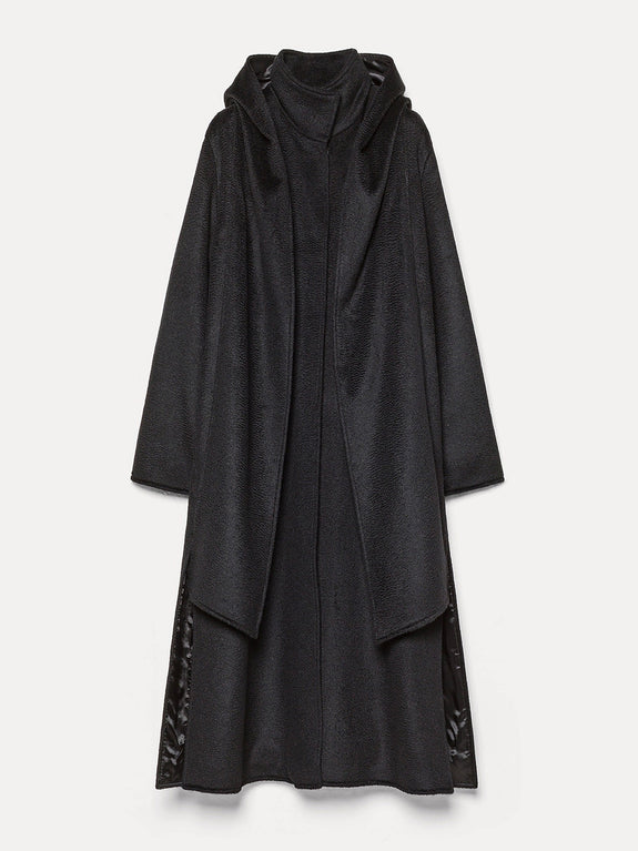 coat in astrakhan–effect mohair wool - black