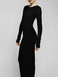 LONG SLEEVE CREWNECK MAXI DRESS - BLACK