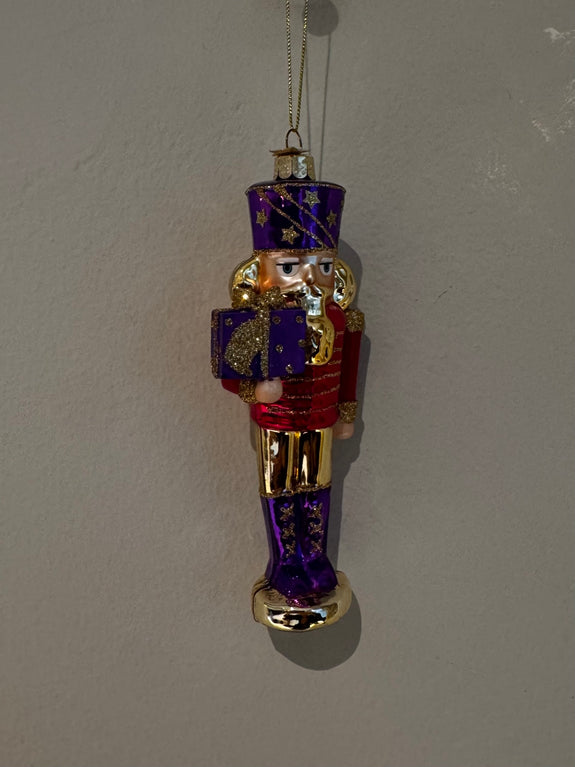 Ornament glass pink/strong purple opal nutcracker H17cm