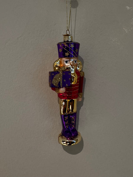 Ornament glass pink/strong purple opal nutcracker H17cm