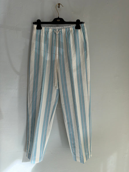 Striped linen and cotton drawstring trousers