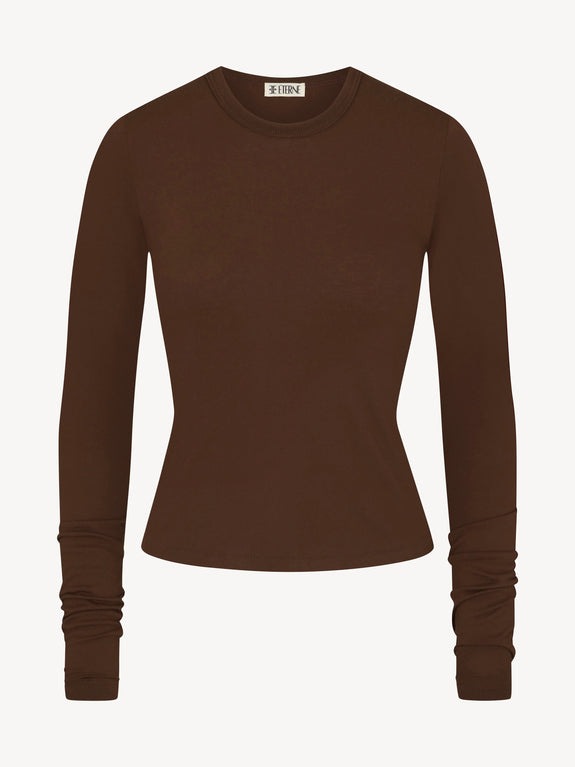 LONG SLEEVE FITTED TOP - chocolate