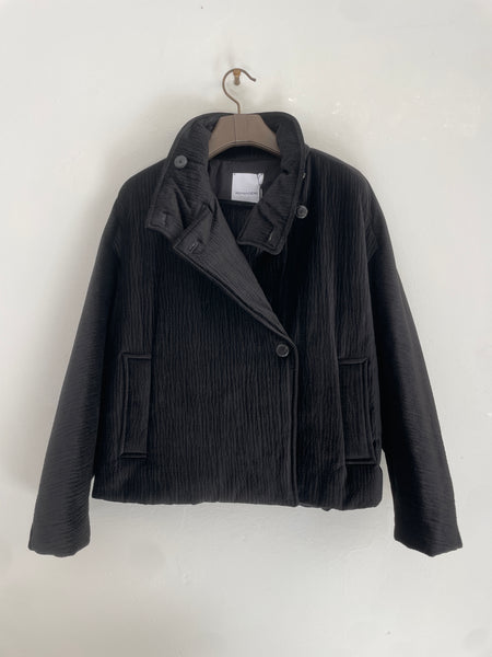 Hammered velvet peacoat - black