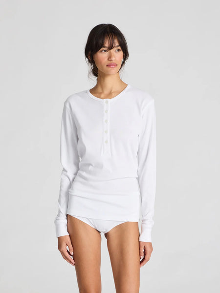 Ida Cotton 1x1 RIB Henley Tee - White