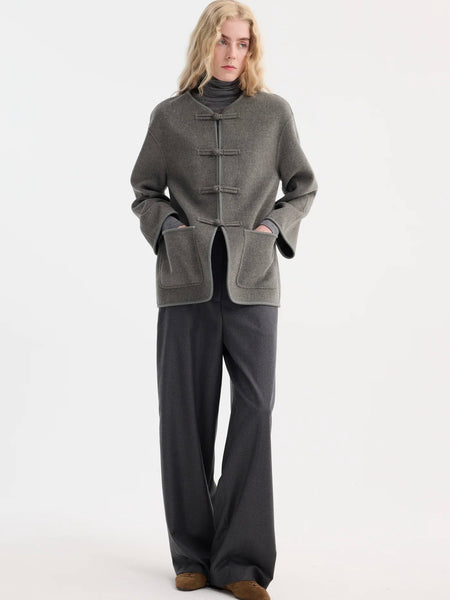 Mandarin Double-Faced Wool Jacket - Mid Grey Melange