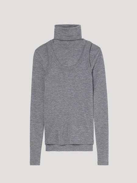Double-Layer Wool Top - Mid Grey Melange