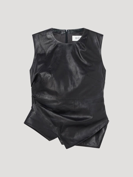 Draped Leather Top - Black