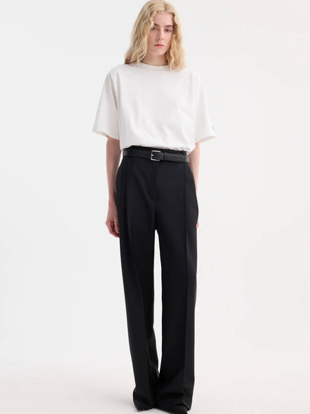 Mid-Waist Tailored Trousers - Black