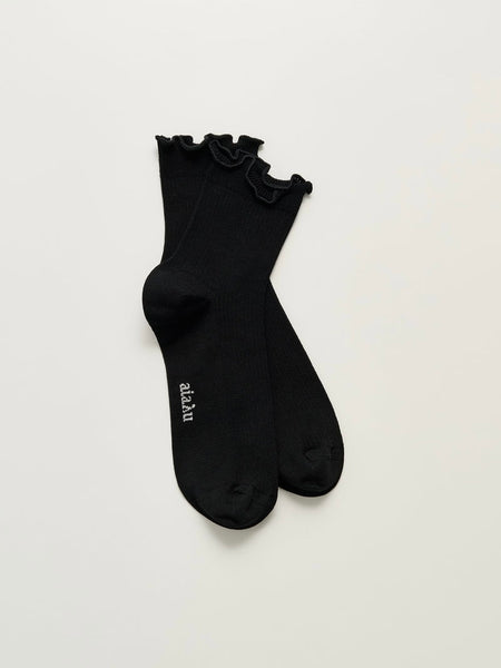 Cotton frill sock - black
