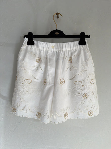 Lace and pearl embroidery poplin shorts - crystal