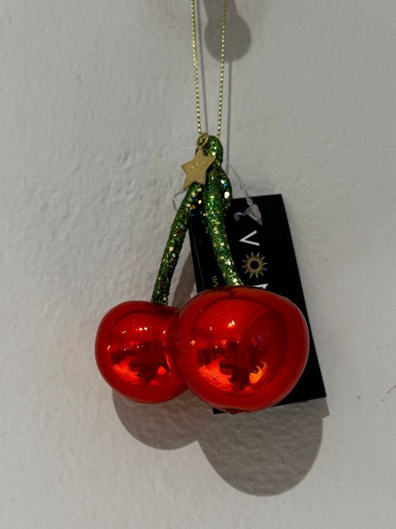 Ornament glass red pearl cherry H8cm