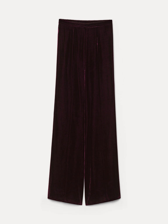 Flared trousers in plain velvet - bordeau
