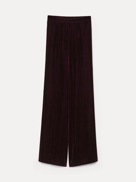 Flared trousers in plain velvet - bordeau