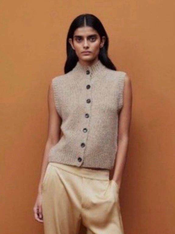 Mockneck cashmere vest - nature melange