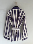 Striped cotton and linen kimono with embroidery - blu