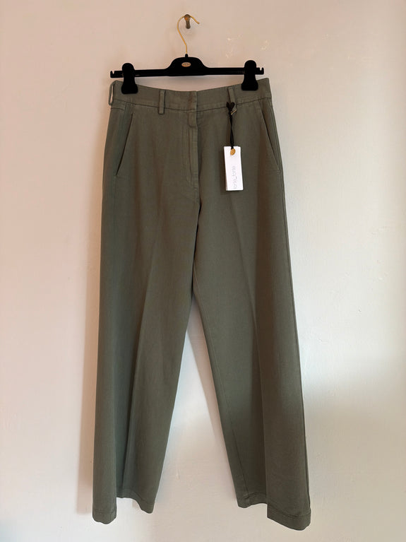 Cotton twill high waist pants - Khaki