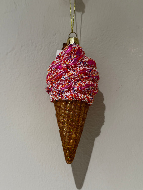 Ornament glass pink ice cream H15cm