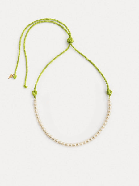 Braided cord necklace with glass pearls - aloe