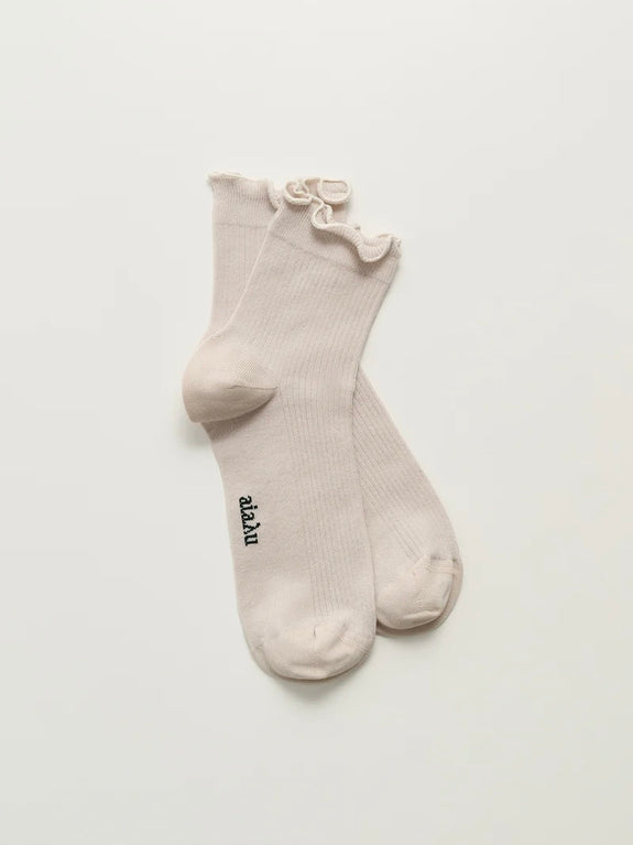 Cotton frill sock - milk