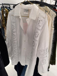 Cotton popline shirt with lace inlays
