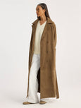 suede belted wrap coat - light khaki