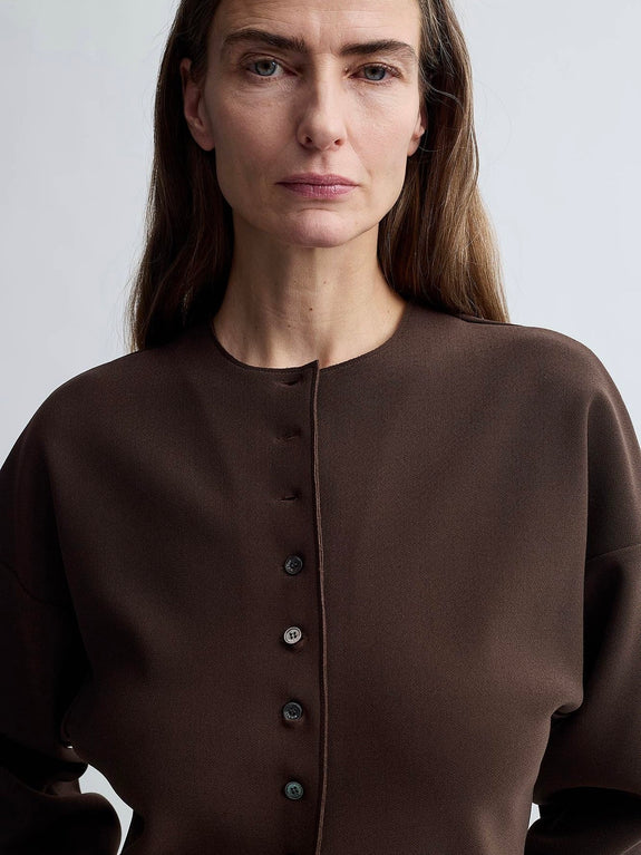 LAY2 ROUND-NECK CARDIGAN - cocoa brown