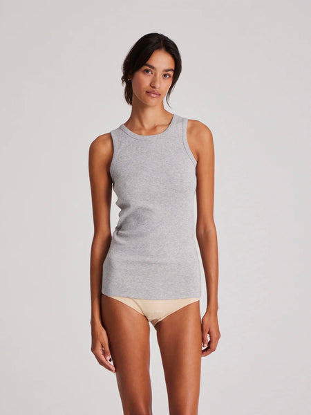 ALBERTE COTTON 1X1 RIB TOP - LIGHT GREY MELANGE