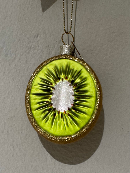 Ornament glass green kiwi H7cm