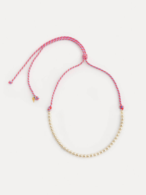 Braided cord necklace with glass pearls - taffy