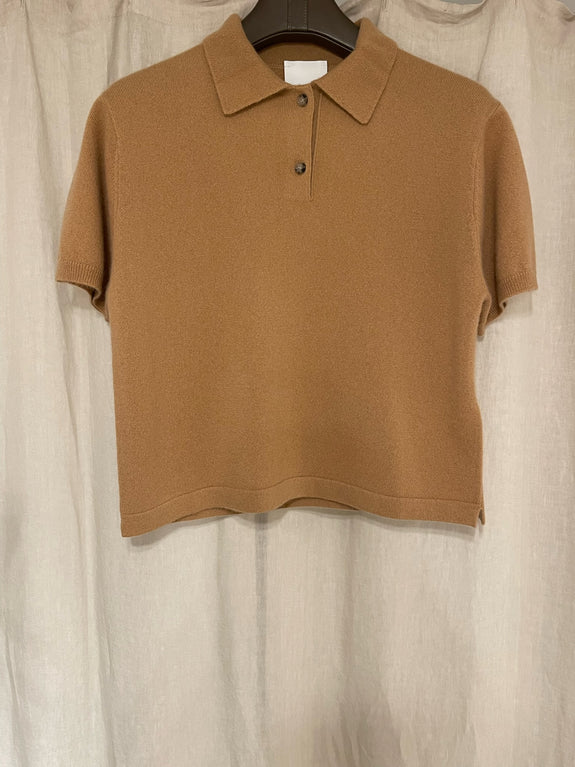 Cashmere poloneck sweater short sleves - hazelnut