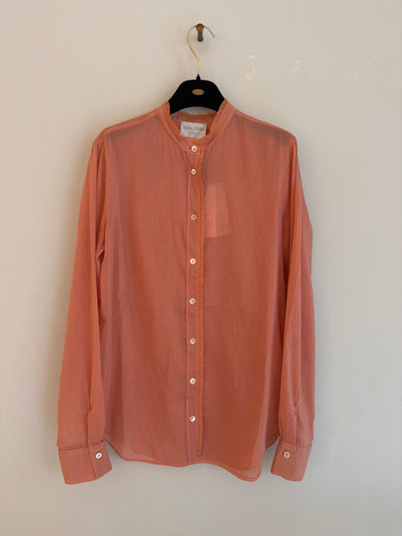 Cotton and silk voile henley shirt - roseo