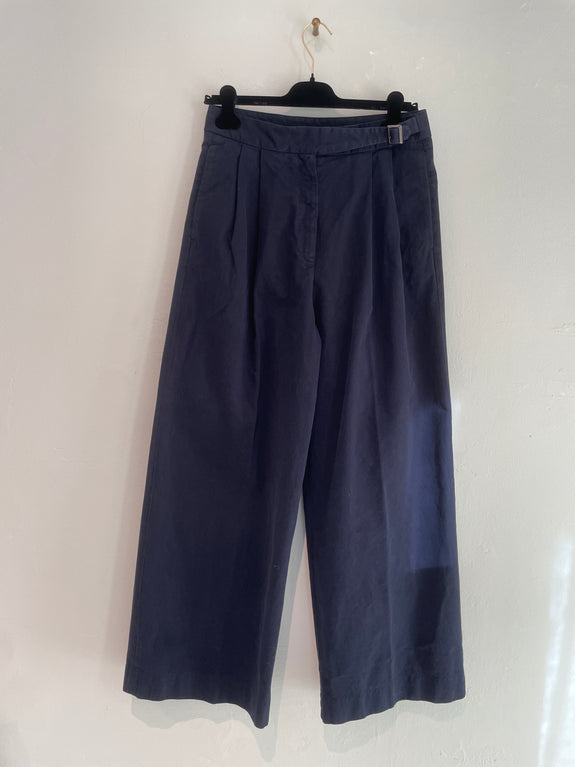 Wide-leg trousers in cotton drill - navy