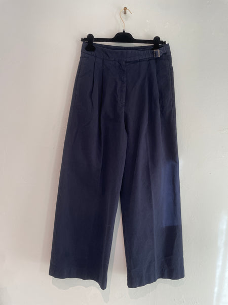 Wide-leg trousers in cotton drill - navy
