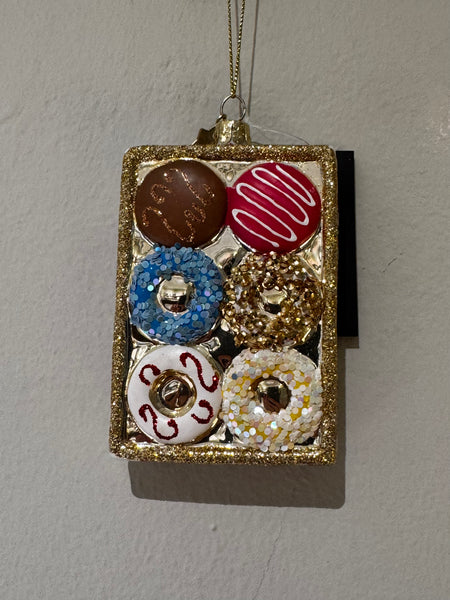 Ornament glass multi color I love donuts box H12cm