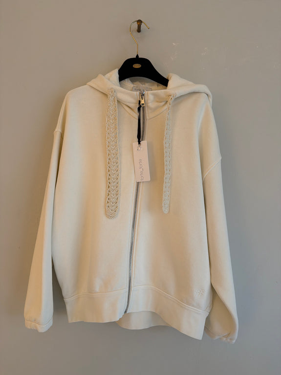 Cotton sweatshirt with crochet laces - latte