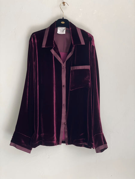 Plain velvet pajama shirt - bordeaux