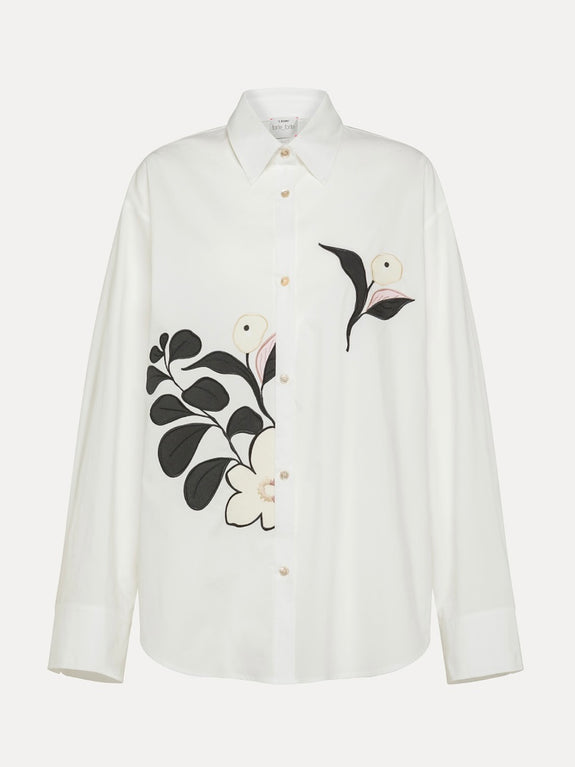 Poplin shirt with embroidered detailing
 - oyster