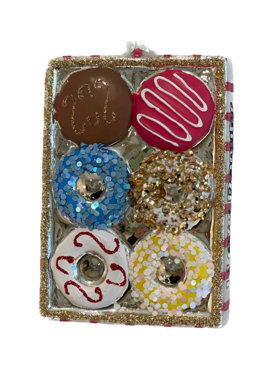 Ornament glass multi color I love donuts box H12cm