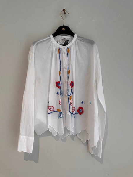 Embroidery muslin bohemian shirt - crystal