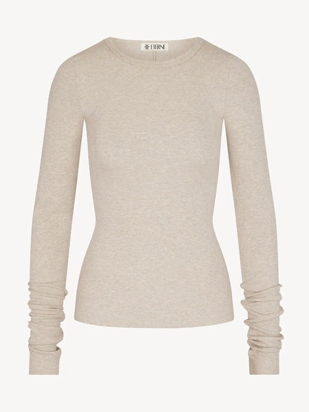 LONG SLEEVE FITTED TOP - HEATHER OATMEAL