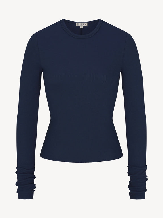 LONG SLEEVE FITTED TOP - NAVY