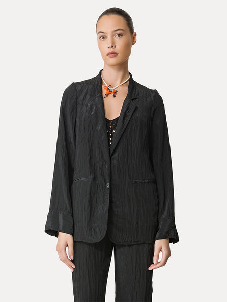 Oversized satin jacket - black