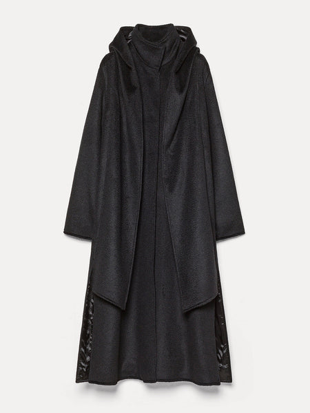 coat in astrakhan–effect mohair wool - black